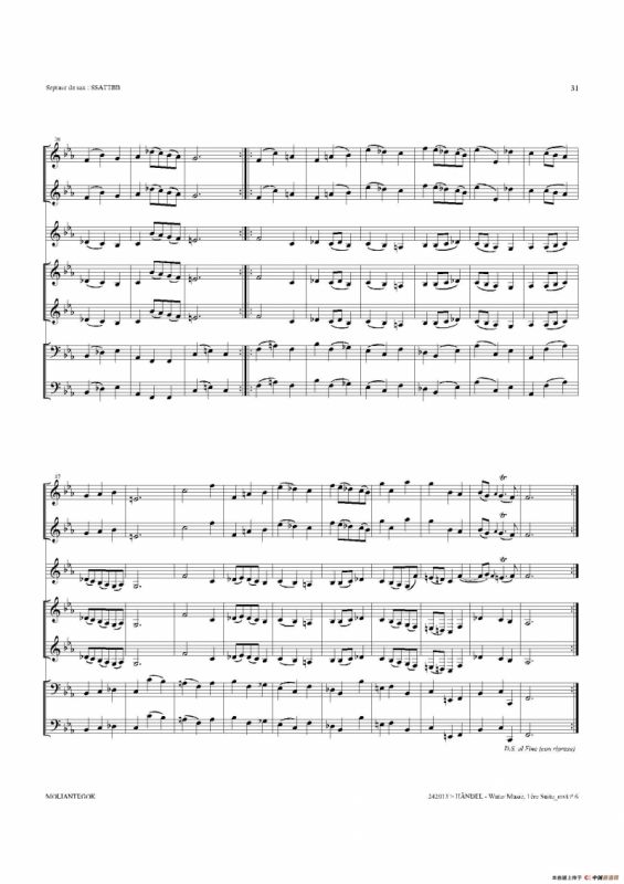 Water Music（HWV.348 No.1）（萨克斯合奏总谱）