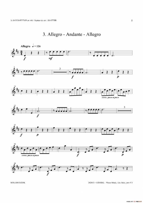 Water Music（HWV.348 No.1）（第二上低音萨克斯）