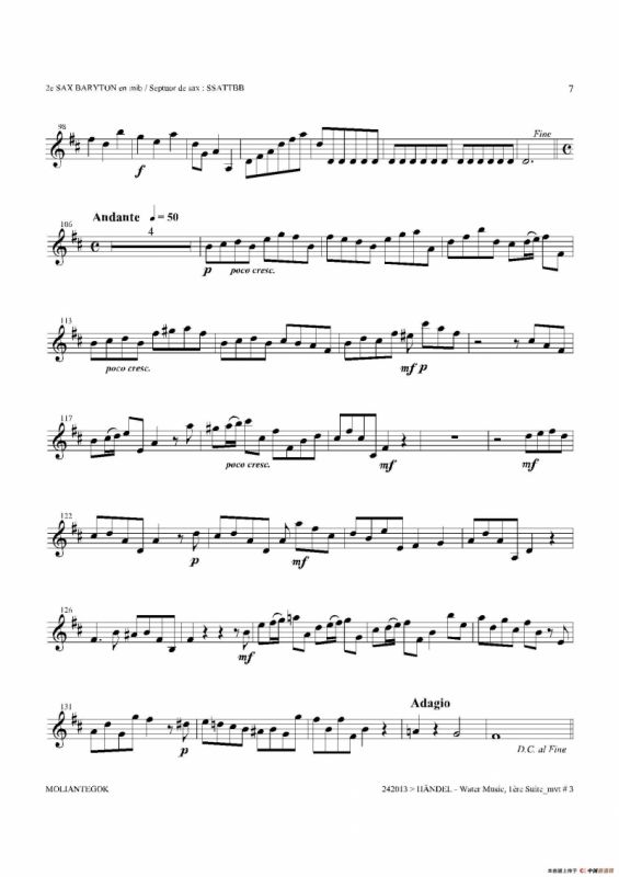 Water Music（HWV.348 No.1）（第二上低音萨克斯）