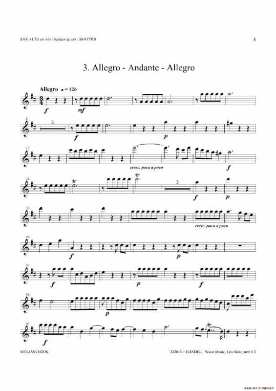 Water Music（HWV.348 No.1）（中音萨克斯）