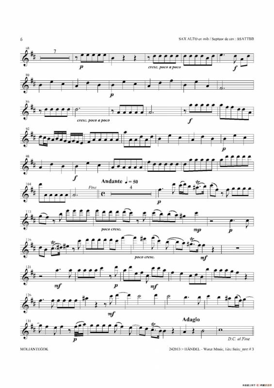 Water Music（HWV.348 No.1）（中音萨克斯）