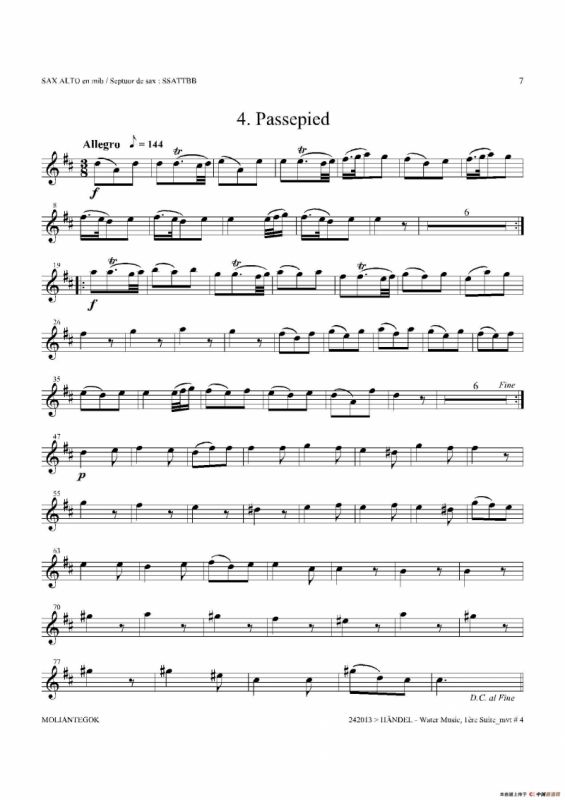Water Music（HWV.348 No.1）（中音萨克斯）
