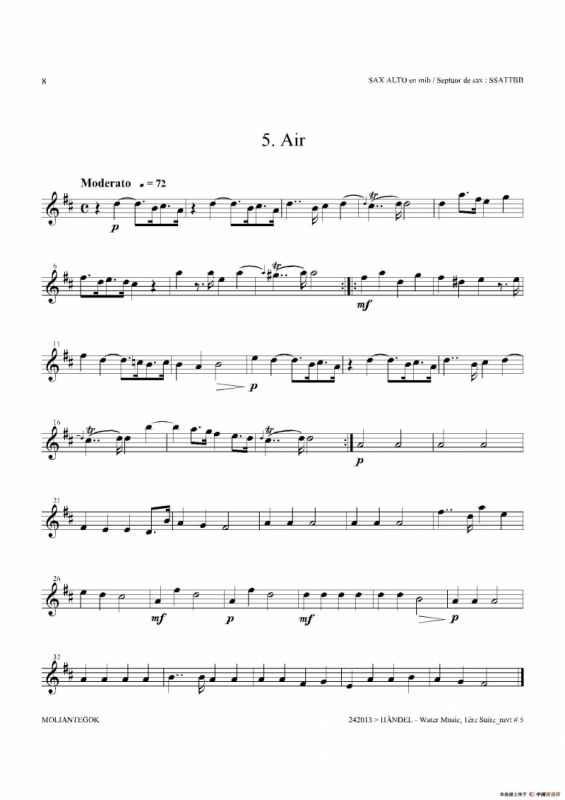 Water Music（HWV.348 No.1）（中音萨克斯）