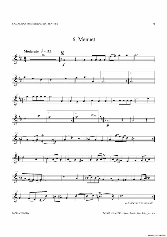Water Music（HWV.348 No.1）（中音萨克斯）
