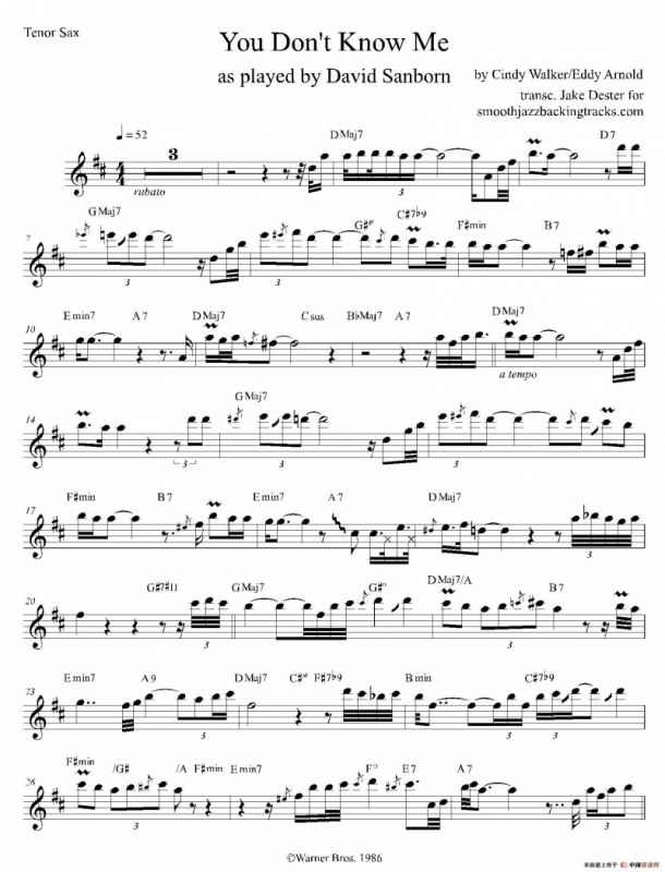 You Dont Know Me（次中音萨克斯谱）