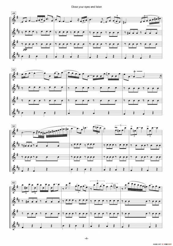 Close your eyes and listen（四重奏总谱+分谱）