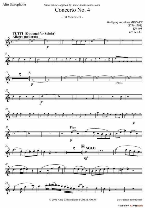 Mozart：Concerto KV495 No.4-1st（中音萨克斯）