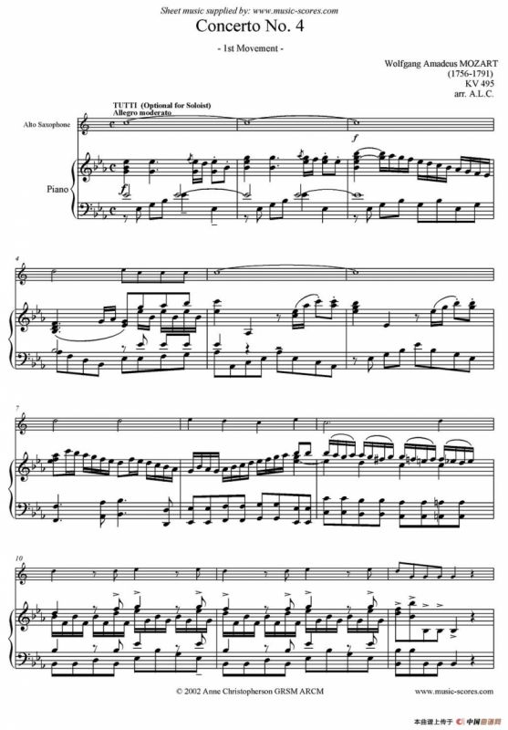 Mozart：Concerto KV495 No.4-1st（中音萨克斯+钢琴伴奏）