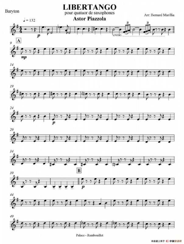 LIBERTANGO（探戈灵魂）（四重奏之上低音萨克斯分谱）