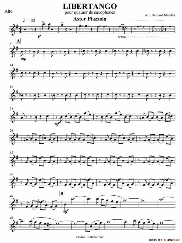 LIBERTANGO（探戈灵魂）（四重奏之中音萨克斯分谱）