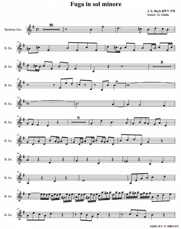 Fuga in sol minore（四重奏之上低音萨克斯分谱）
