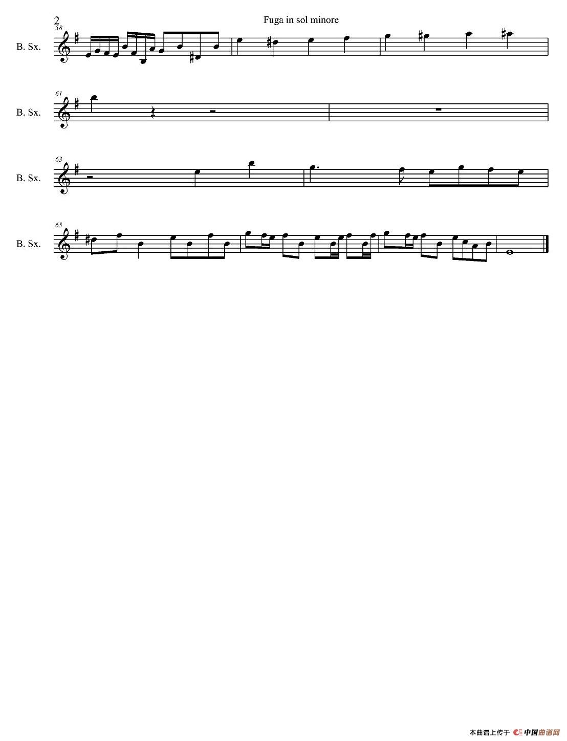 Fuga in sol minore（四重奏之上低音萨克斯分谱）