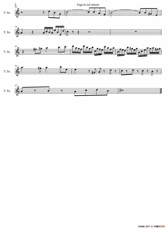 Fuga in sol minore（四重奏之次中音萨克斯分谱）