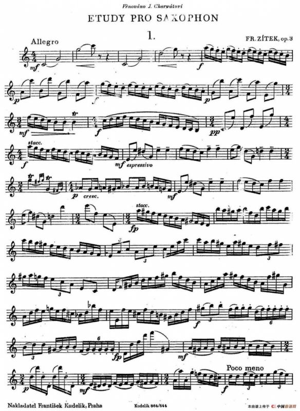 奇特克-萨克斯练习曲之一（ETUDY PRO SAXOPHON - FR ZITRK.op.3）