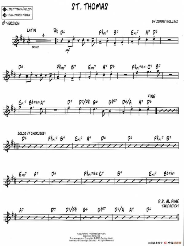 ST. THOMAS（jazz系列萨克斯谱）