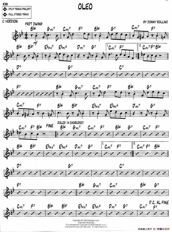 OLEO（jazz系列萨克斯谱）