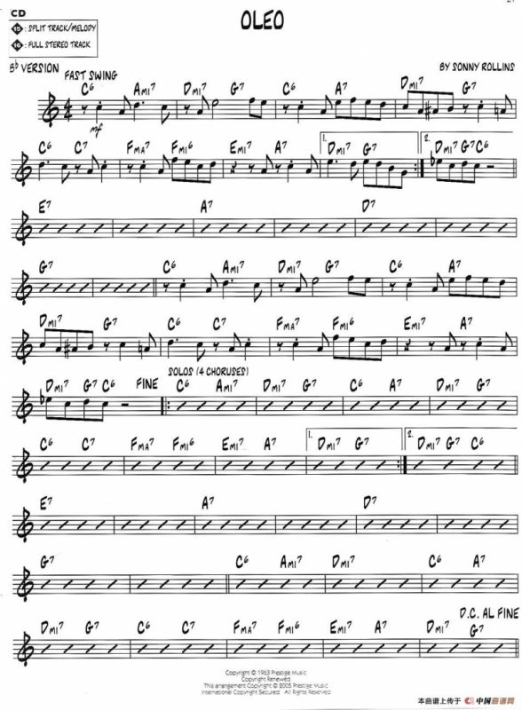 OLEO（jazz系列萨克斯谱）