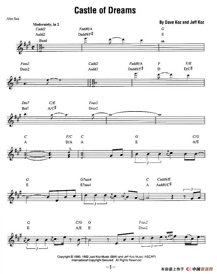 Dave Koz - Castle of dreams（原版中音萨克斯谱）