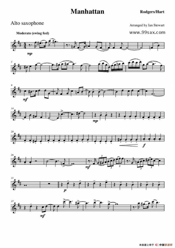 Manhattan Alto Sax（四重奏中音萨克斯分谱）