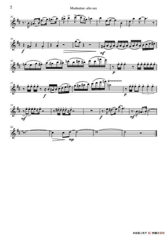 Manhattan Alto Sax（四重奏中音萨克斯分谱）