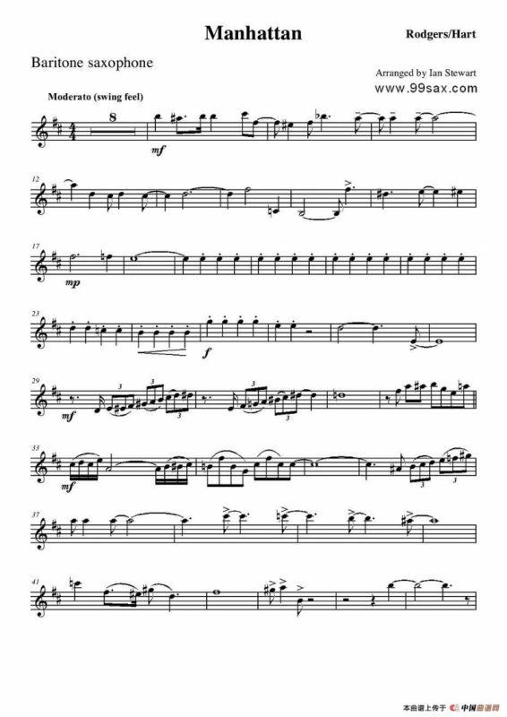 Manhattan Baritone Sax（四重奏上低音萨克斯分谱）