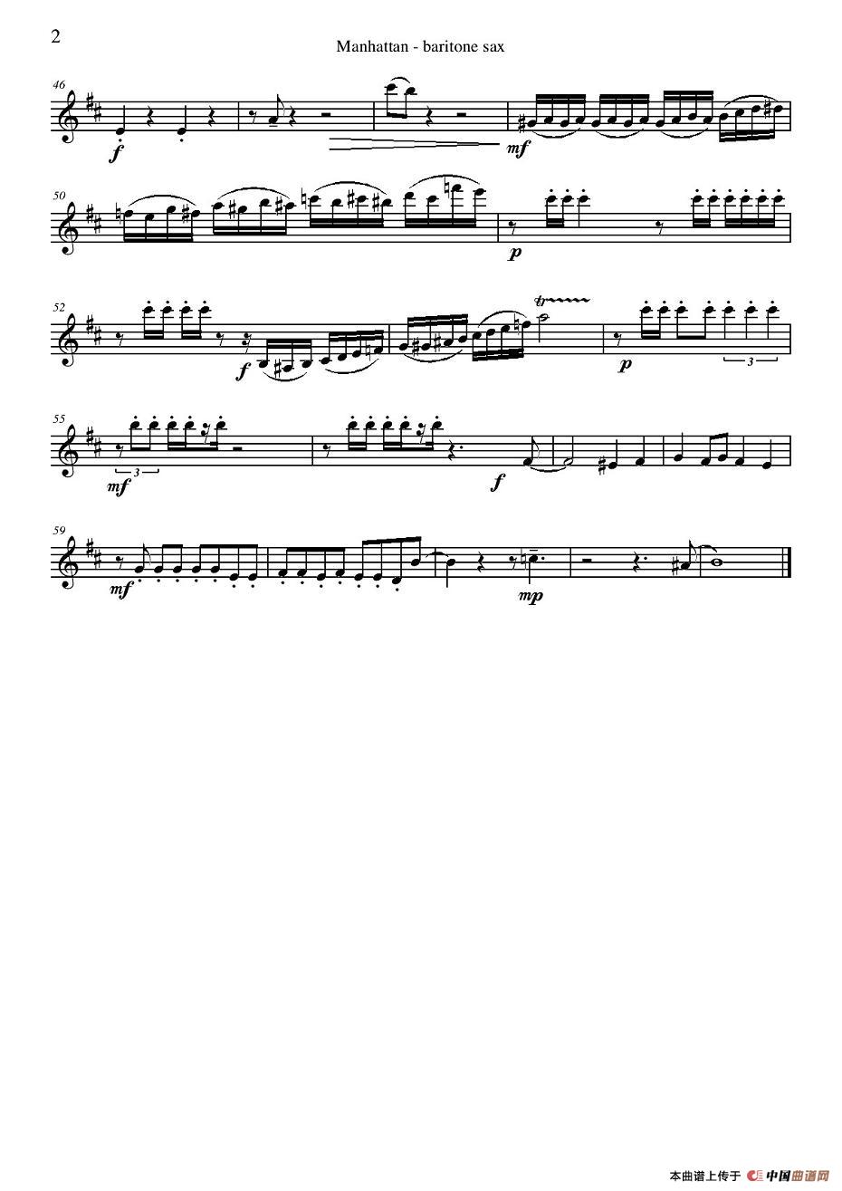 Manhattan Baritone Sax（四重奏上低音萨克斯分谱）