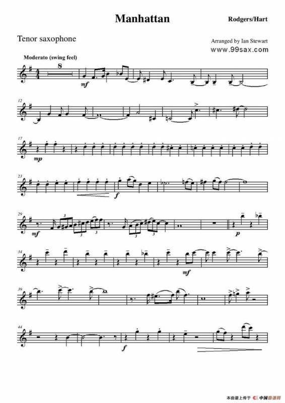 Manhattan Tenor Sax（四重奏次中音萨克斯分谱）