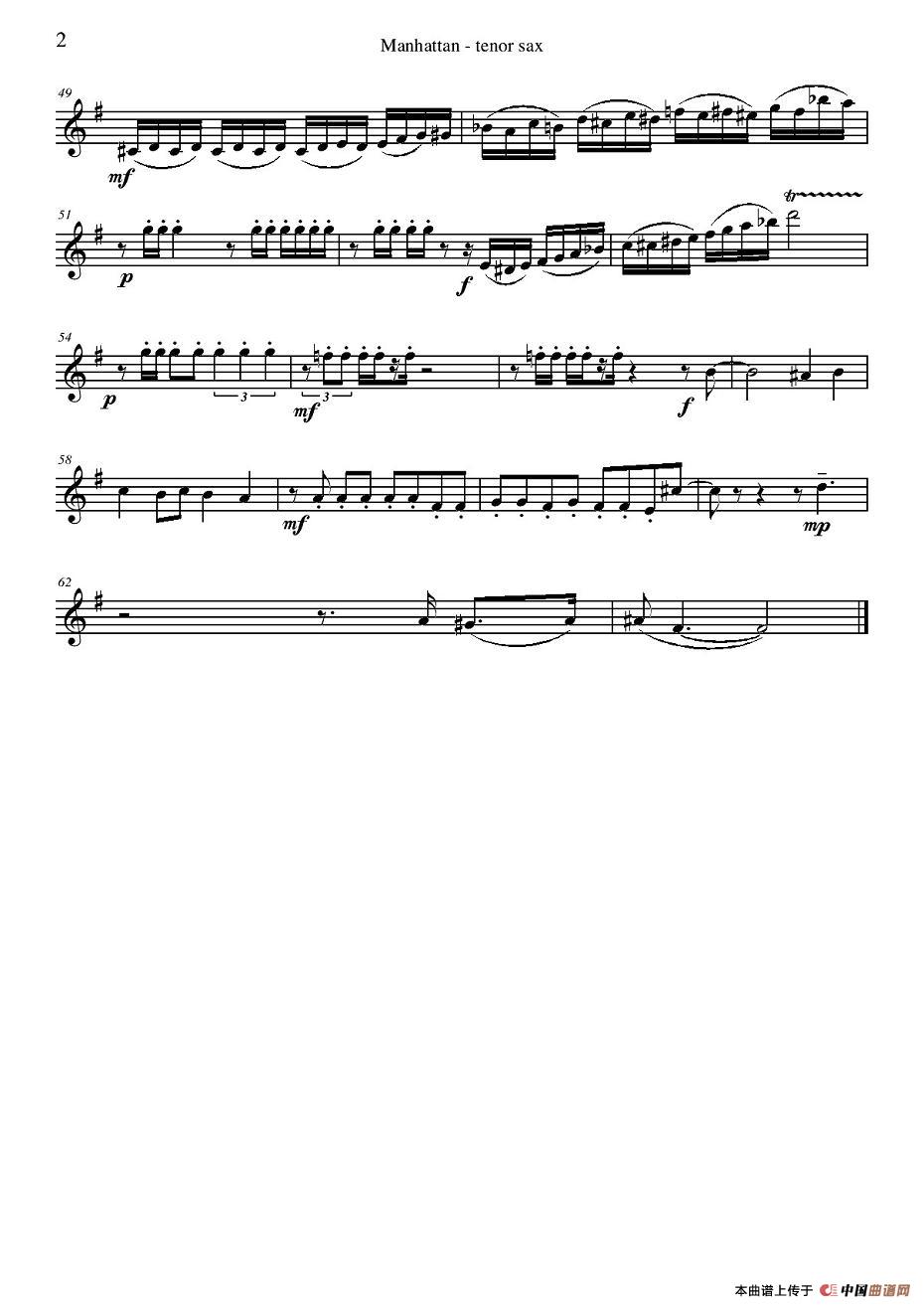 Manhattan Tenor Sax（四重奏次中音萨克斯分谱）