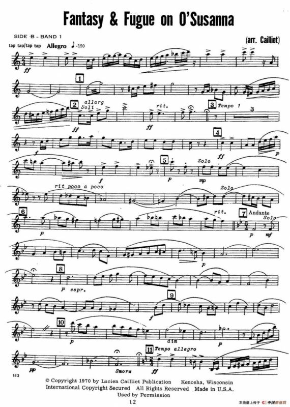 赋格曲-苏珊娜（四重奏 tenor —次中音萨克斯分谱）