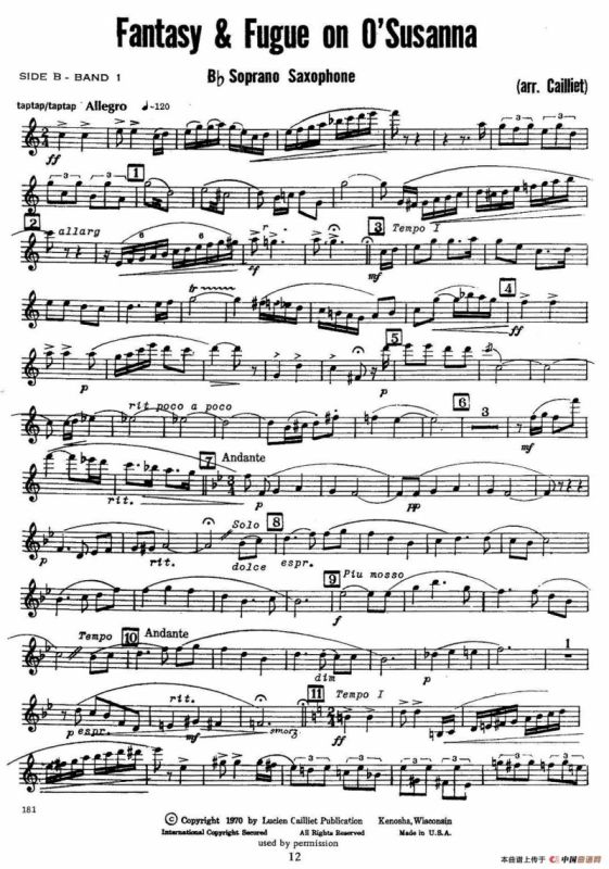 赋格曲-苏珊娜（四重奏 soprano—高音萨克斯分谱）