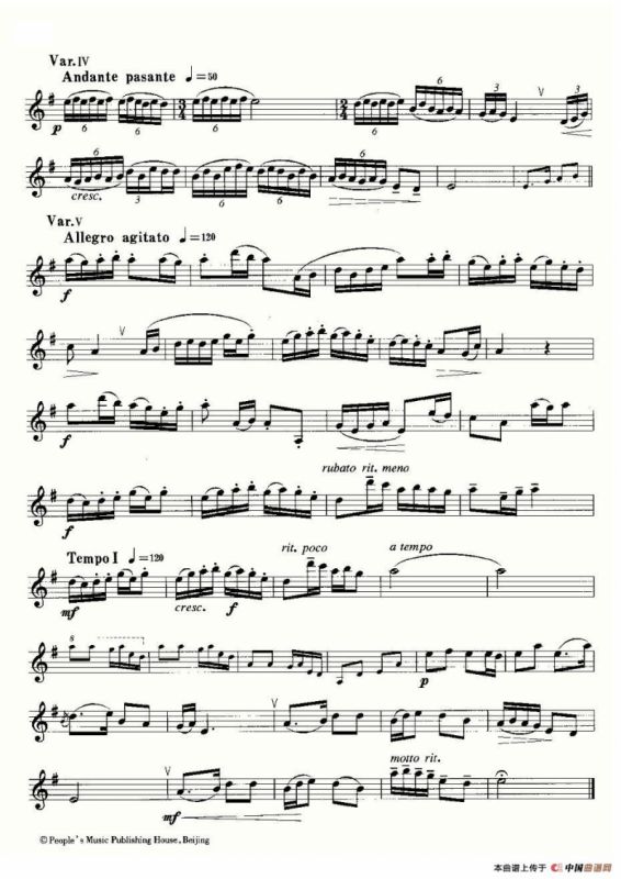 22首中国民歌乐谱之22、“蓝花花”主题与变奏