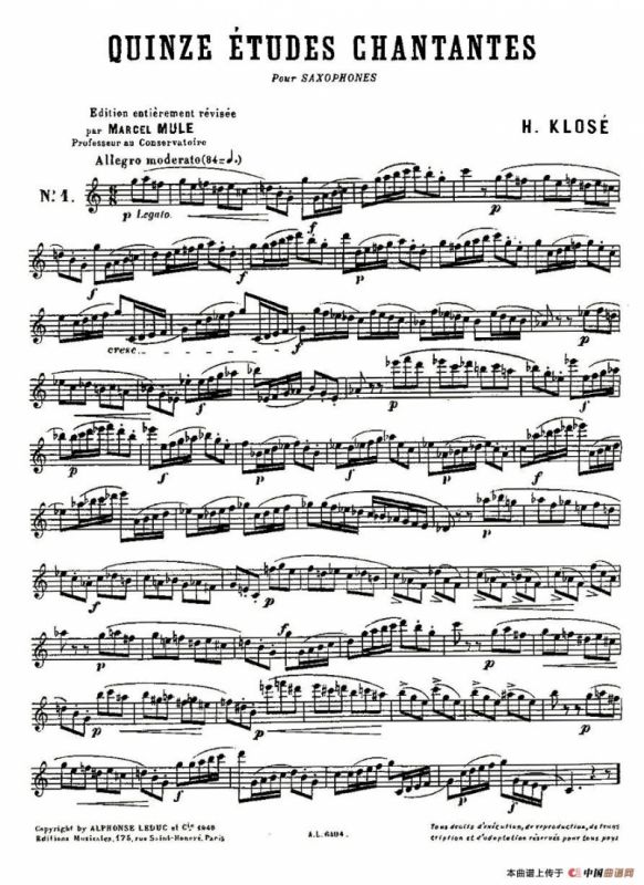 Klose Etudes Chantantes Pour Saxophone（练习曲之一）