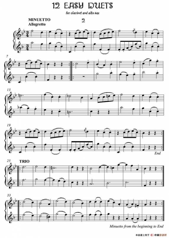 12首单簧管萨克斯重奏之二