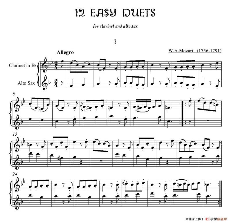 12首单簧管萨克斯重奏之一
