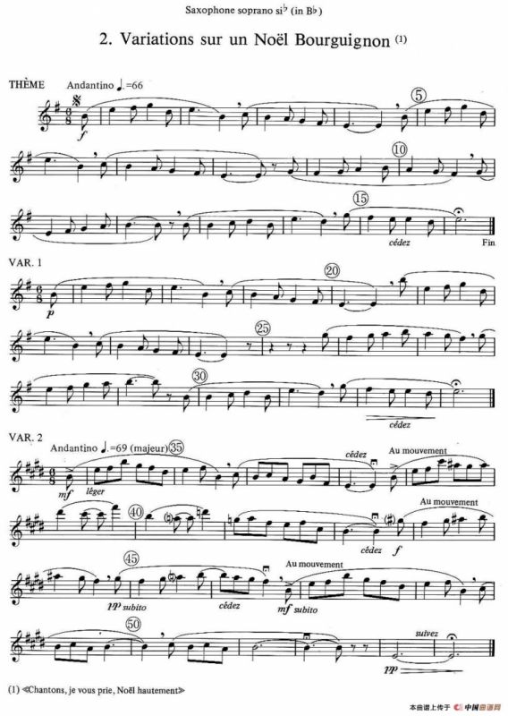 jean Bouvard 编写的6首萨克斯四重奏（高音萨克斯分谱）