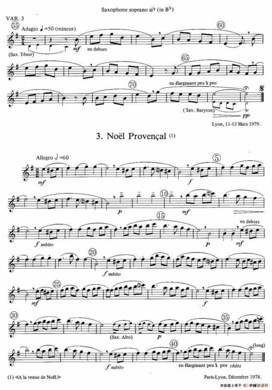 jean Bouvard 编写的6首萨克斯四重奏（高音萨克斯分谱）