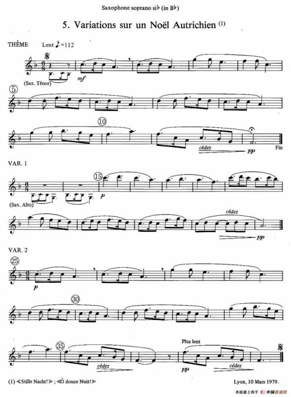 jean Bouvard 编写的6首萨克斯四重奏（高音萨克斯分谱）