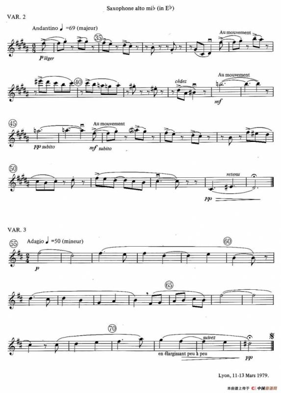 jean Bouvard 编写的6首萨克斯四重奏（中音萨克斯分谱）