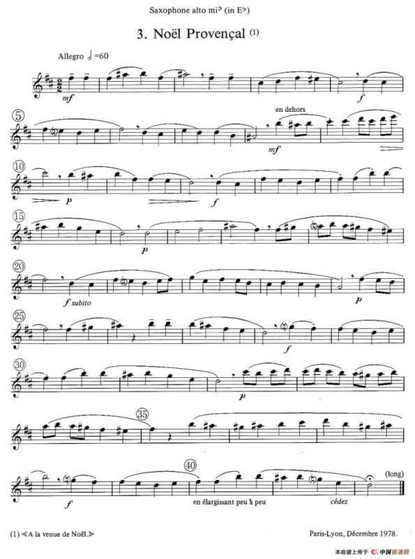jean Bouvard 编写的6首萨克斯四重奏（中音萨克斯分谱）
