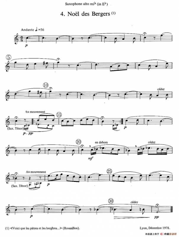 jean Bouvard 编写的6首萨克斯四重奏（中音萨克斯分谱）