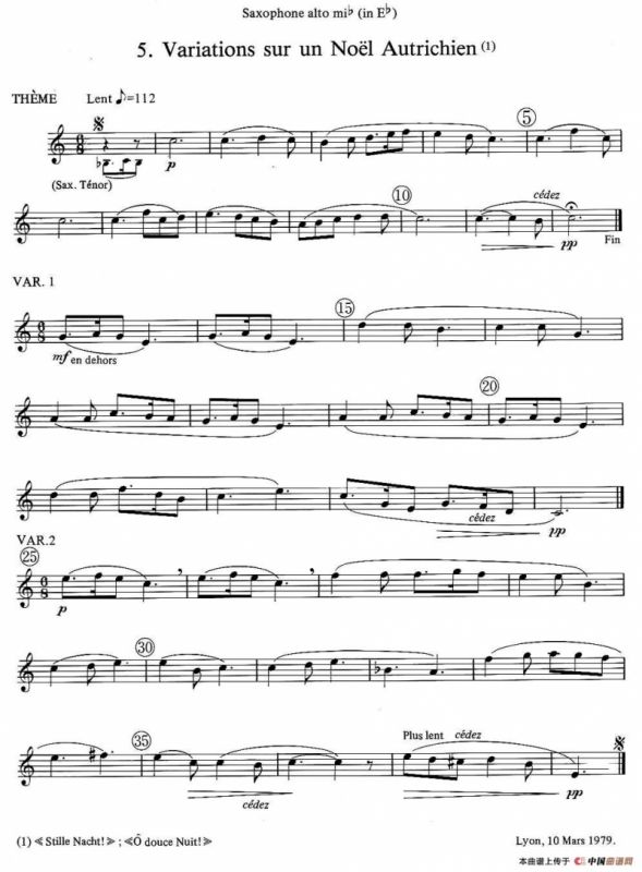 jean Bouvard 编写的6首萨克斯四重奏（中音萨克斯分谱）