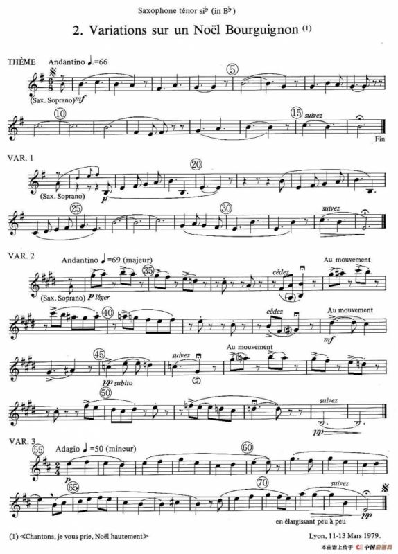 jean Bouvard 编写的6首萨克斯四重奏（次中音萨克斯分谱）