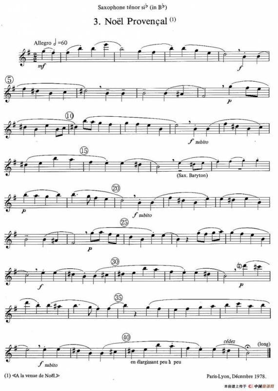 jean Bouvard 编写的6首萨克斯四重奏（次中音萨克斯分谱）