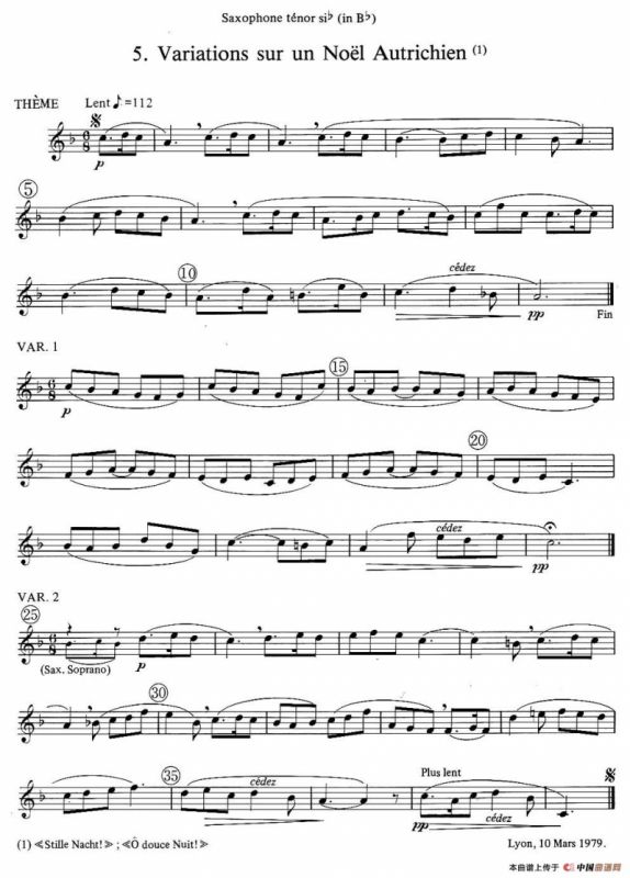 jean Bouvard 编写的6首萨克斯四重奏（次中音萨克斯分谱）