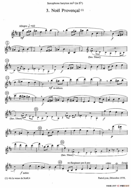 jean Bouvard 编写的6首萨克斯四重奏（低音萨克斯分谱）