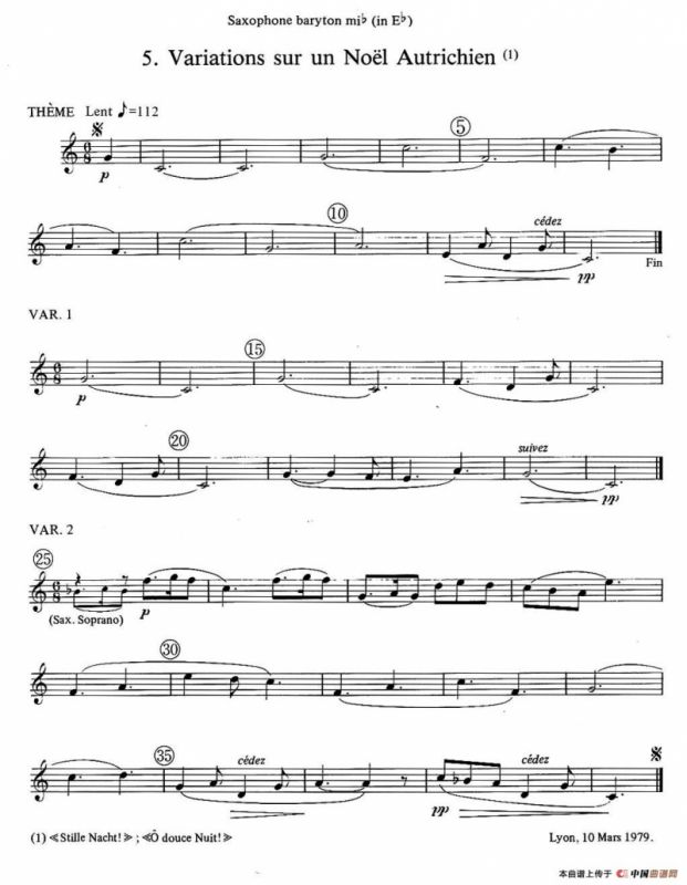 jean Bouvard 编写的6首萨克斯四重奏（低音萨克斯分谱）