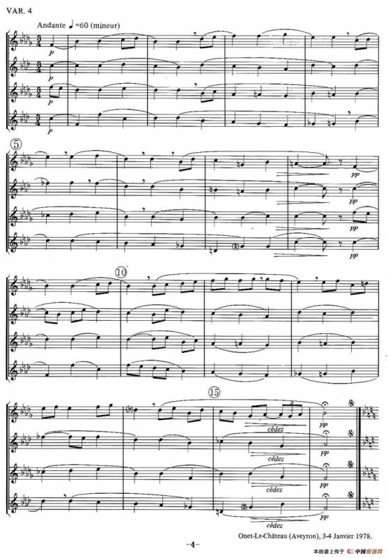 jean Bouvard 编写的6首萨克斯四重奏之六