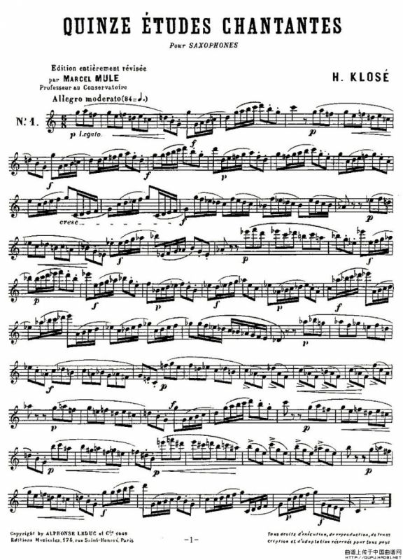 Klose Etudes Chantantes Pour Saxophone（KLOSE的15首练习曲集）