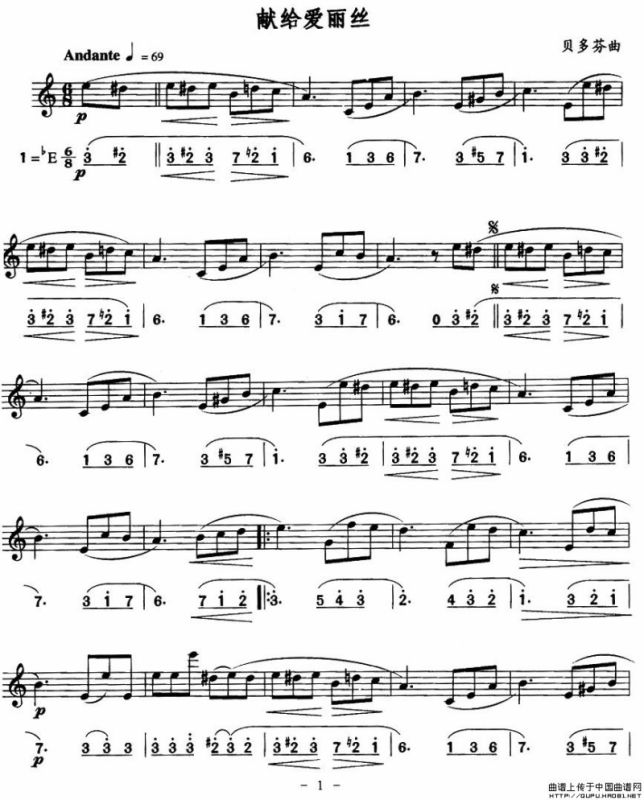 献给爱丽丝（线简谱对照版）