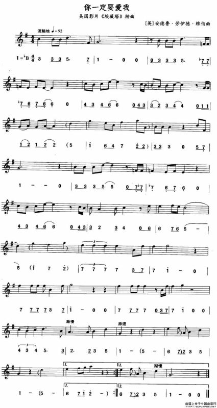你一定要爱我（线简谱对照版）